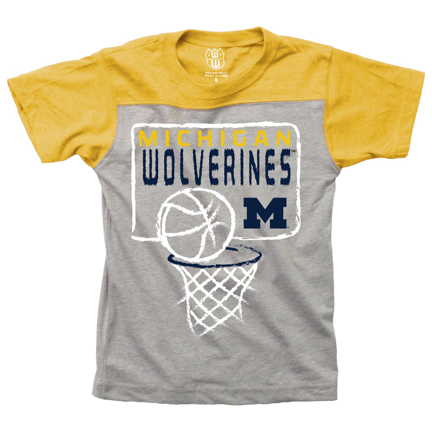 Michigan Wolverines Youth Basketball Yoke Tee-Yellow