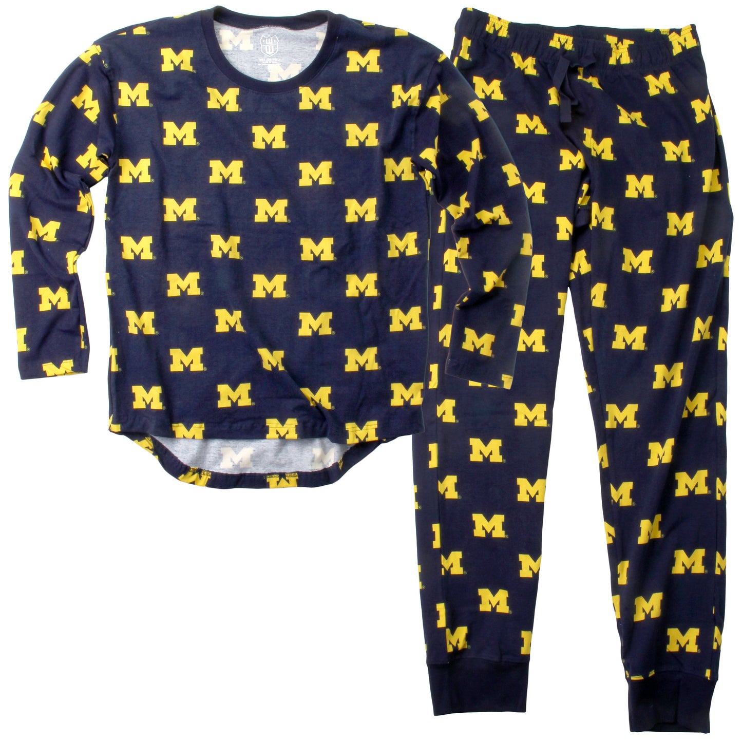 Michigan Wolverines Women's Long Sleeved Allover Logo Pajamas