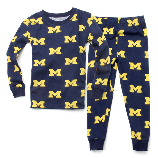 Michigan Wolverines  Youth Long Sleeved Allover Print Pajamas