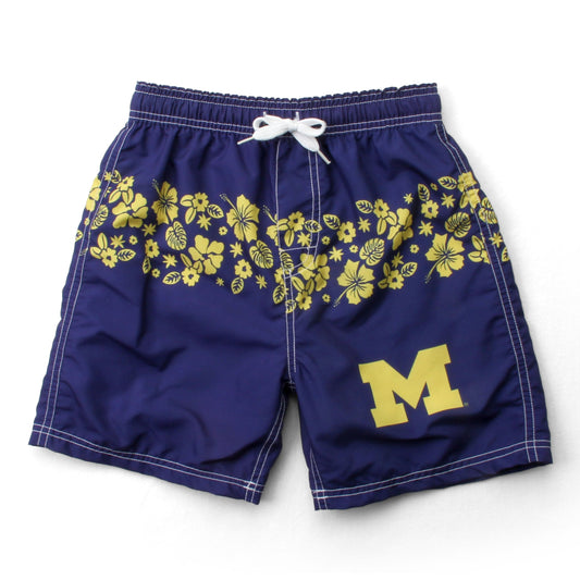 Michigan Wolverines  Youth Inset Floral Swim Trunk