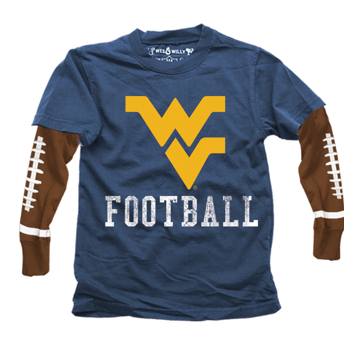 West Virginia Mountaineers Youth Fball Sleeve 2 in 1 Tee