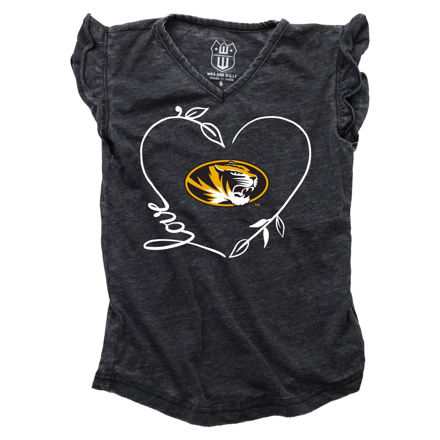Missouri Tigers Youth Girls Burnout Ruffle Sleeve Tee