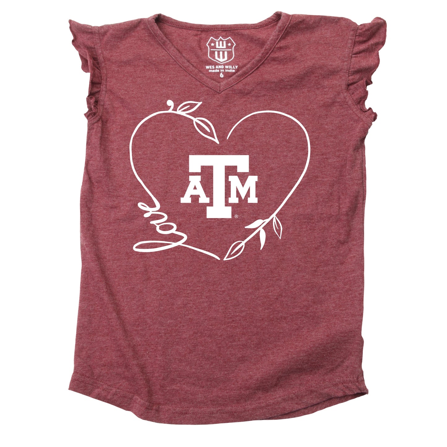 Texas A&M Aggies Youth Girls Burnout Ruffle Sleeve Tee