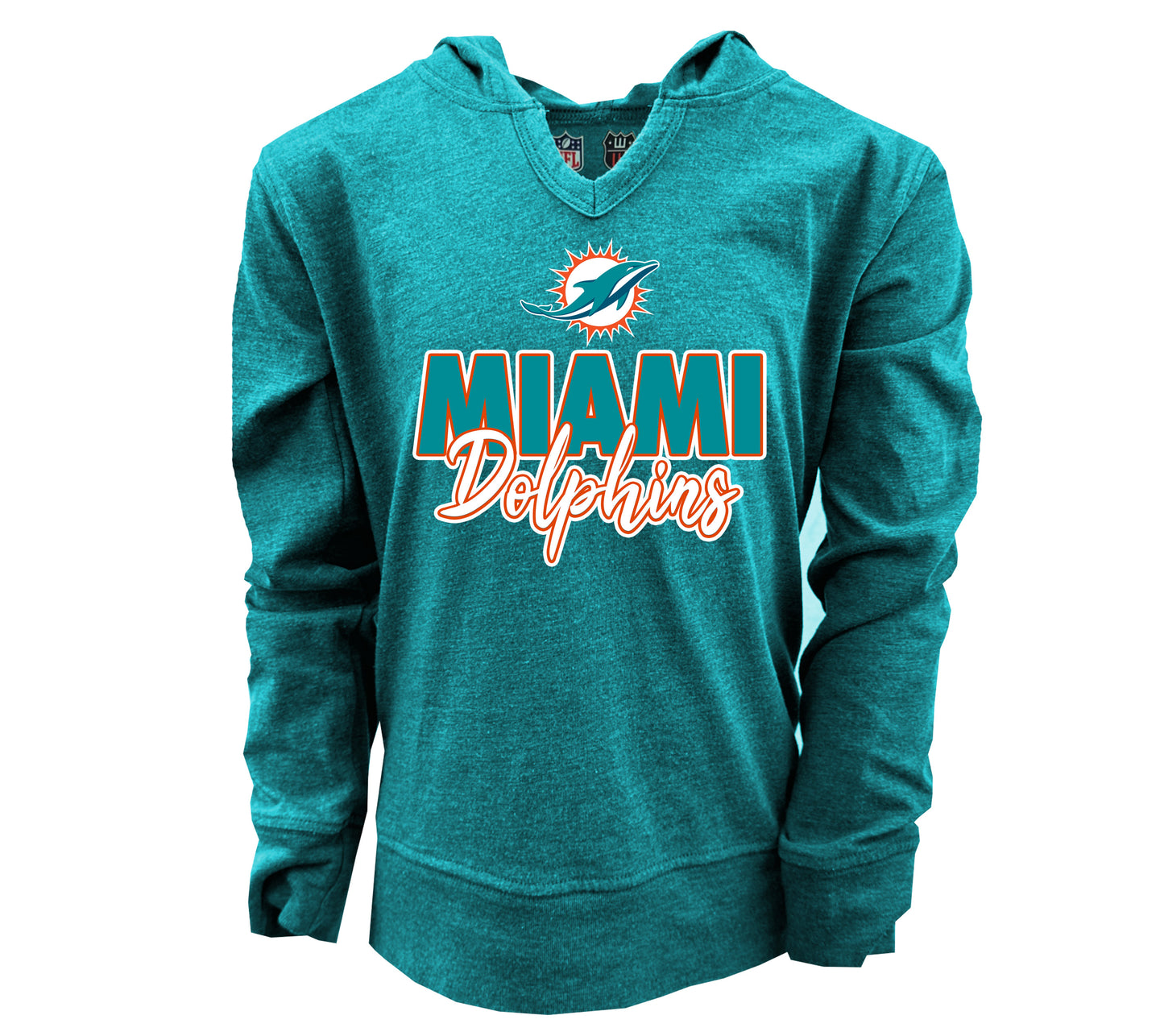 Miami Dolphins NFL Youth Girls Burnout V-neck Hoodie
