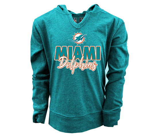Miami Dolphins NFL Girl's Burnout V-neck Hoodie