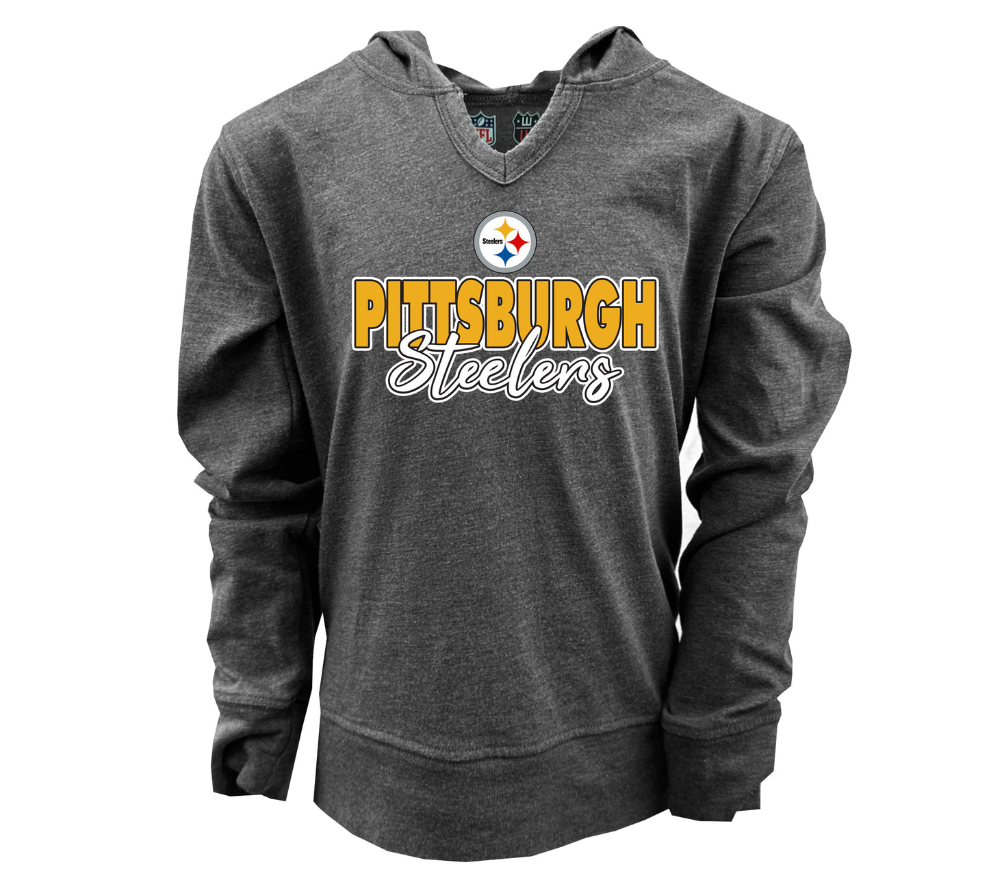 Pittsburgh Steelers NFL Youth Girls Burnout V-neck Hoodie