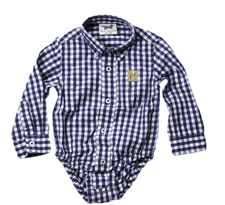 Naval Academy Midshipmen Infant LS Gingham Onesie