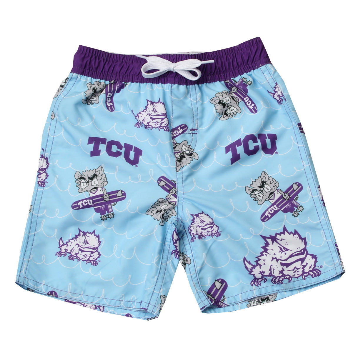 TCU Horned Frogs Youth Boys Caricature Swim Trunks