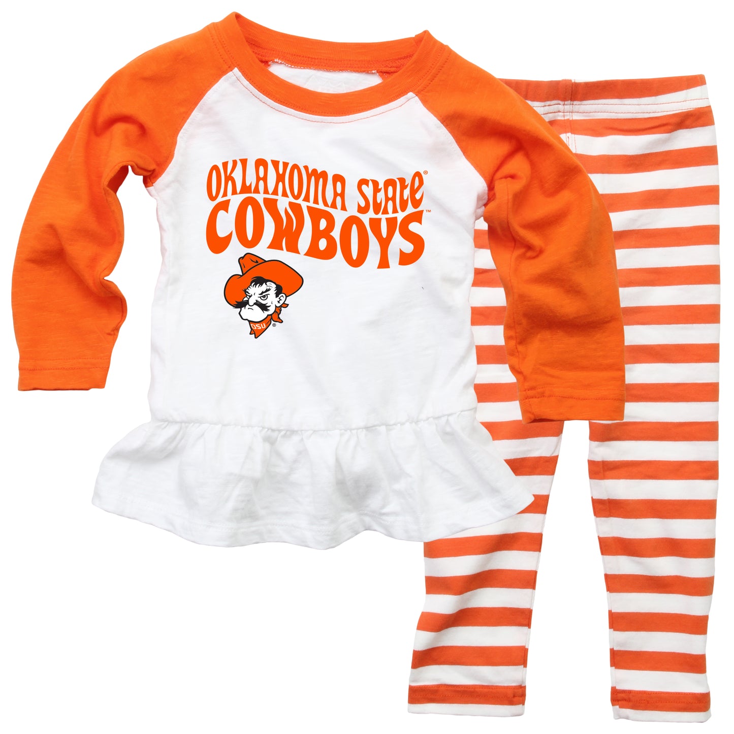 Oklahoma State Cowboys NCAA Infant Girls Ruffle Raglan Set