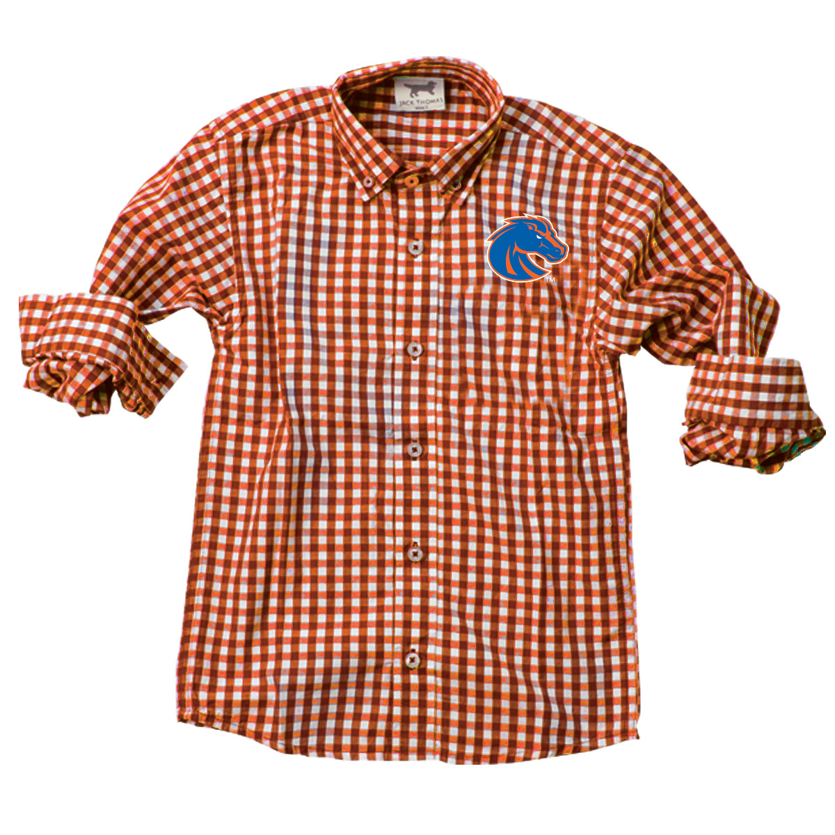 Boise State Broncos Youth Boys LS Gingham Shirt - Tangerine