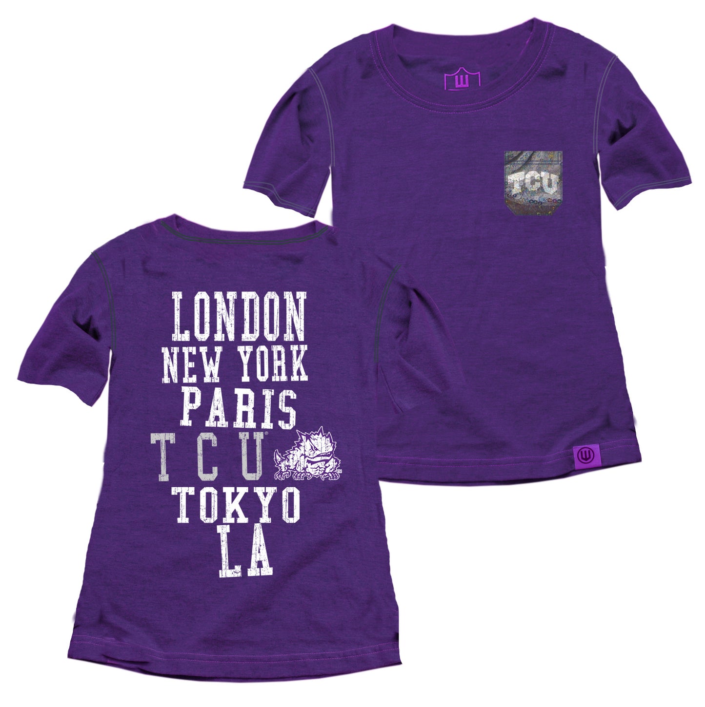 TCU Horned Frogs Youth Girls Sparkle Pocket Tee