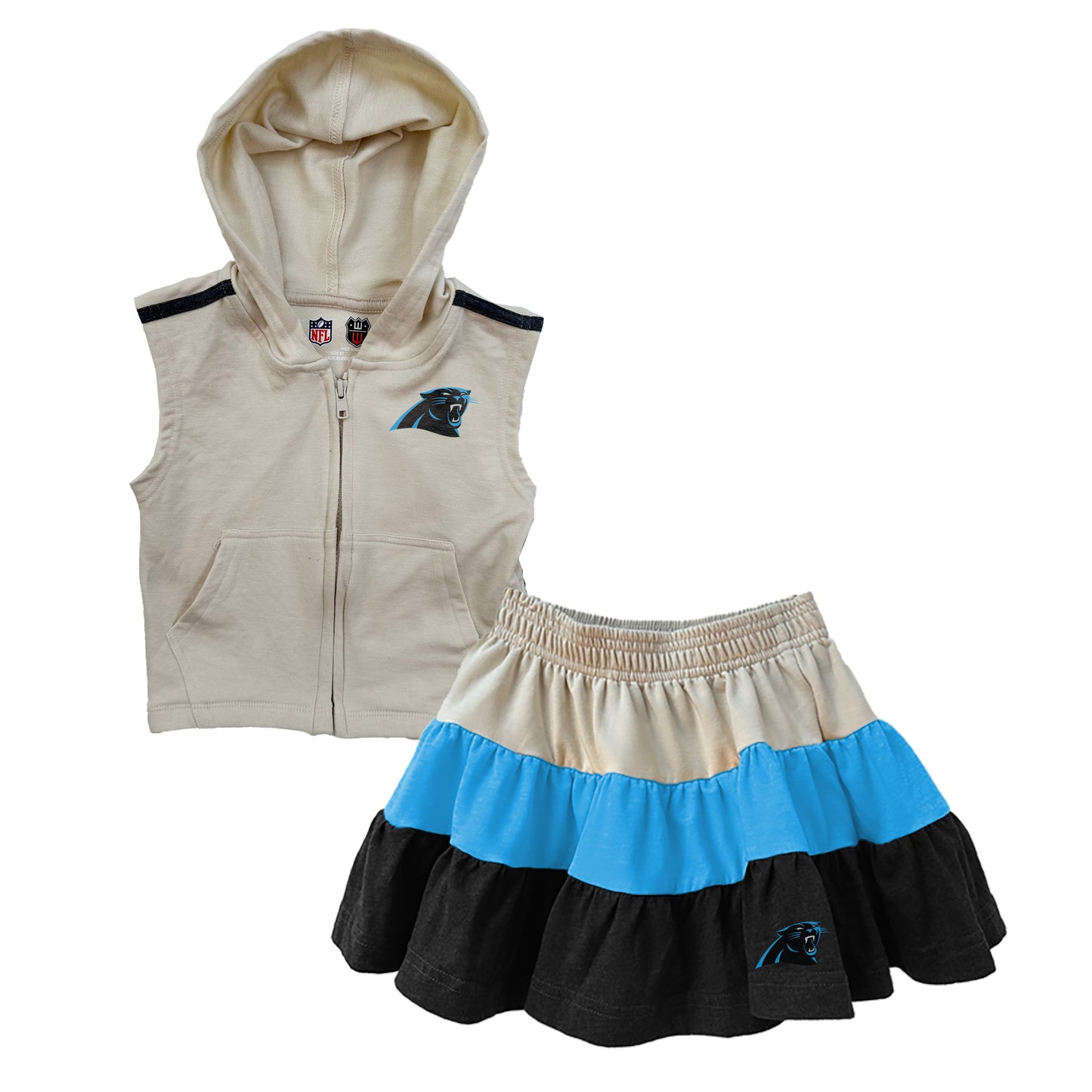 Carolina Panthers NFL Girls Sleeveless Zip Hoodie and Ruffle Skirt Set
