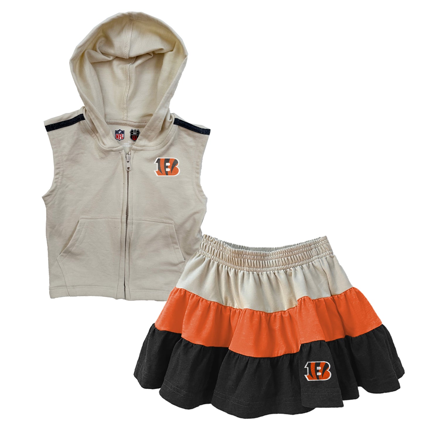 Cincinnati Bengals NFL Girls Sleeveless Zip Hoodie and Ruffle Skirt Set