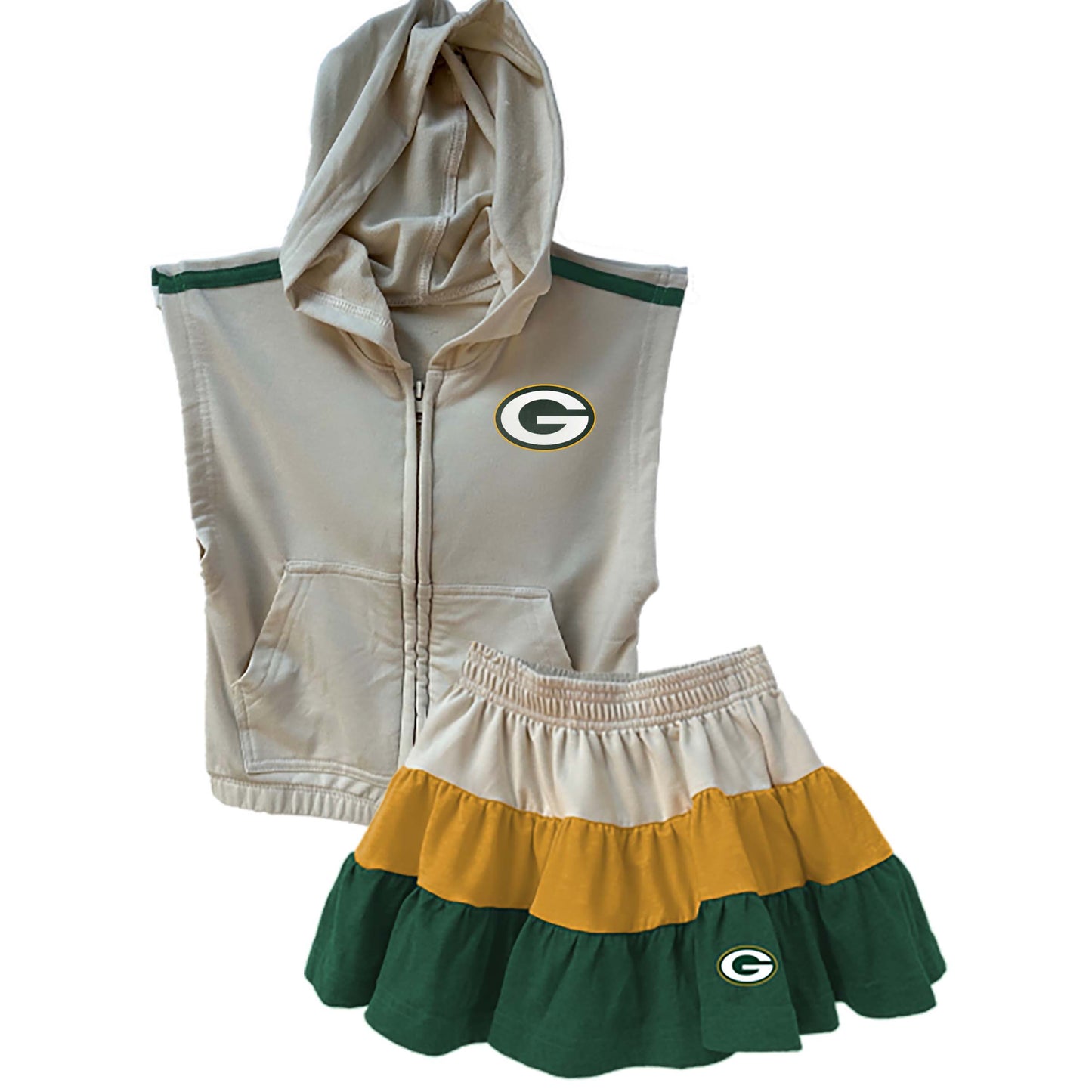 Green Bay Packers NFL Girls Sleeveless Zip Hoodie and Ruffle Skirt Set