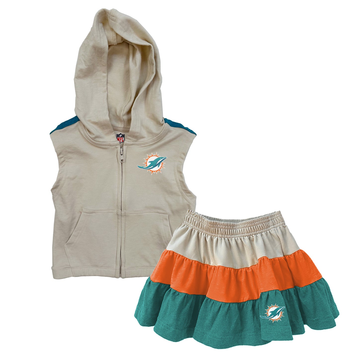 Miami Dolphins NFL Girls Sleeveless Zip Hoodie and Ruffle Skirt Set