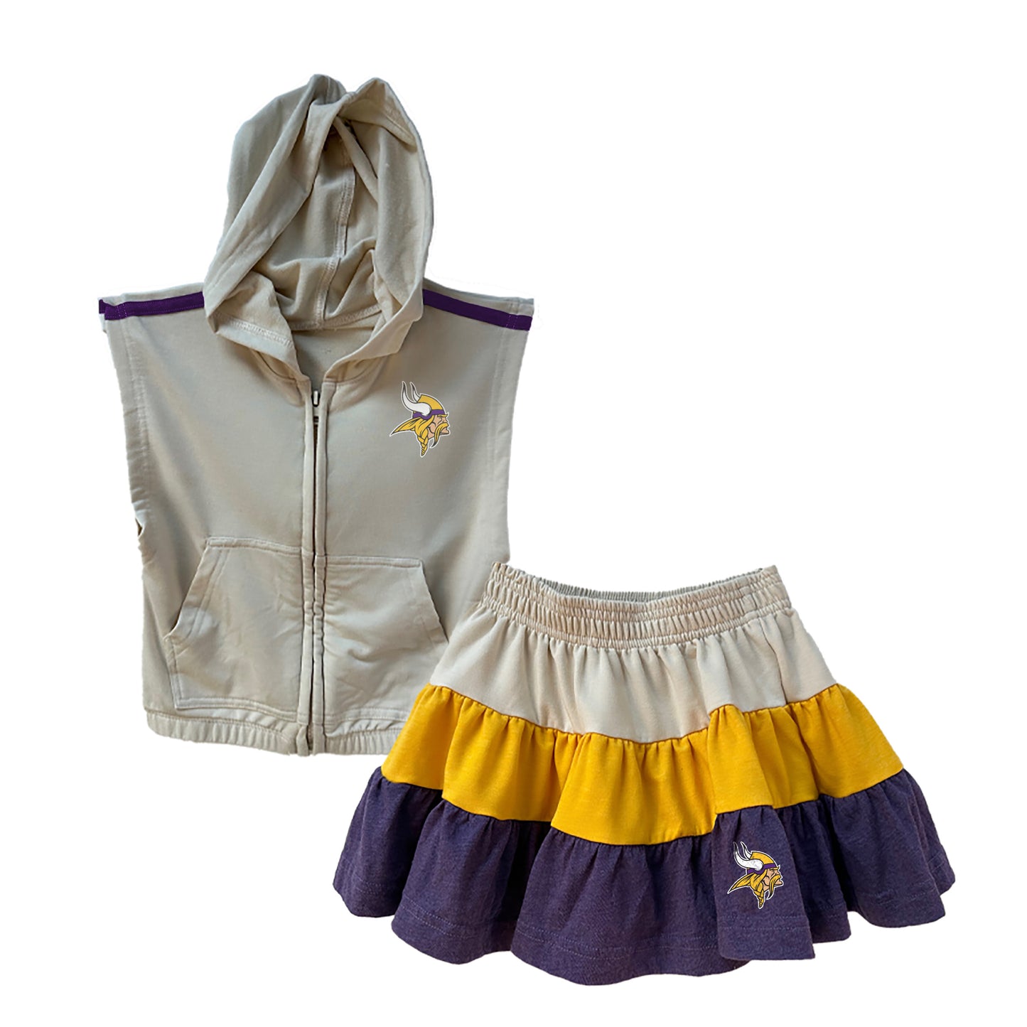 Minnesota Vikings NFL Girls Sleeveless Zip Hoodie and Ruffle Skirt Set