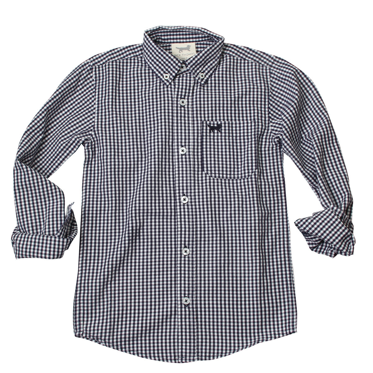 Youth Boys Mini Gingham Long Sleeve Shirt/Navy