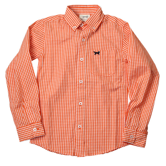Mini Gingham Long Sleeve Shirt/Orange