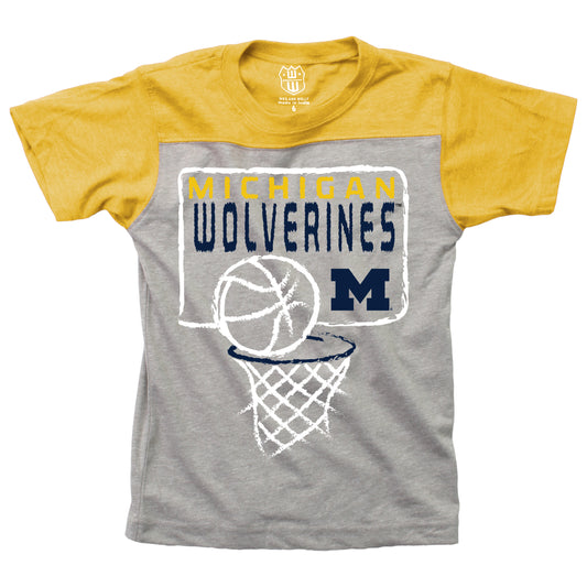 Michigan Wolverines Youth Basketball Yoke Tee-Yellow