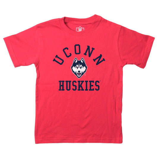 UCONN Huskies NCAA Kids S/S Organic Cotton Tee Shirt-Cherry