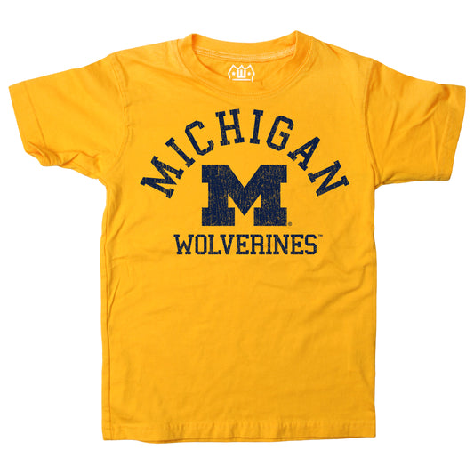 Michigan Wolverines NCAA Kids S/S Organic Cotton Tee Shirt-Bold Gold
