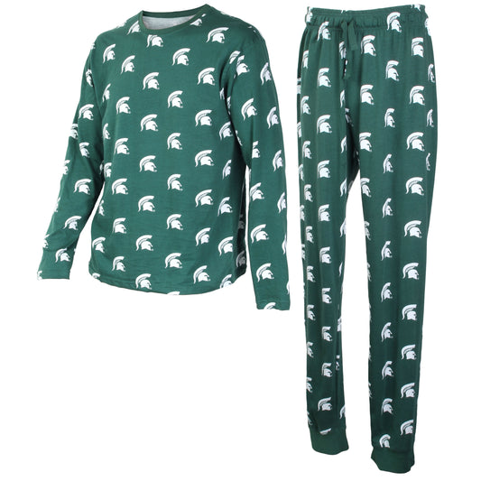 Michigan State Spartans Men's All-Over Logo Print LS PJ