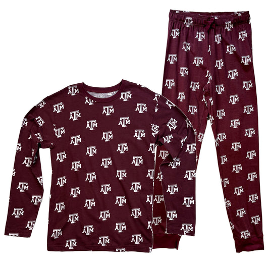 Texas A&M Aggies Men's All-Over Logo Print LS PJ