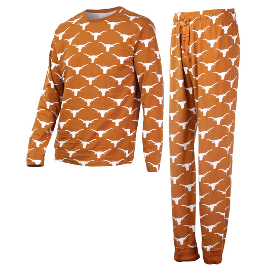 Texas Longhorns Men's All-Over Logo Print LS PJ