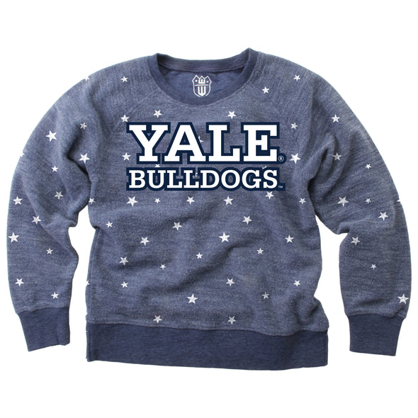 Wes and Willy Yale Bulldogs Girl's Allover Star Fleece Top