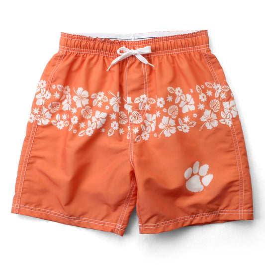 Clemson Tigers Boys Inset Floral Swim Trunk