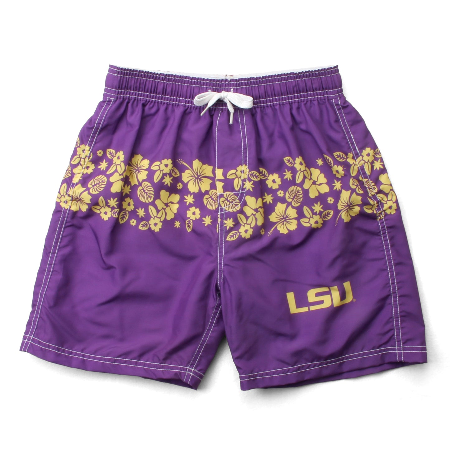 LSU Tigers Youth Boys Inset Floral Swim Trunk