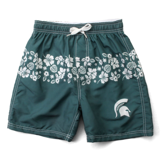 Michigan State Spartans Youth Boys Inset Floral Swim Trunk