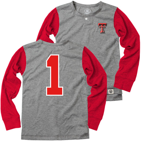 Texas Tech Red Raiders Youth Boys Long Sleeve Baseball Henley