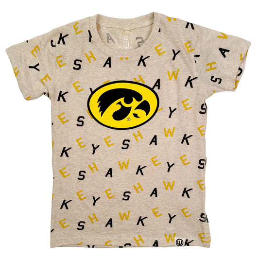 Iowa Hawkeyes Youth Girls Allover Print Team SS Tee