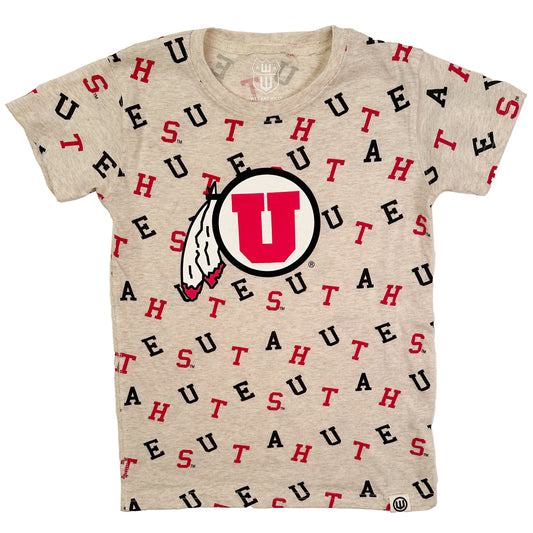 University of Utah Youth Girls Allover Print Team SS Tee