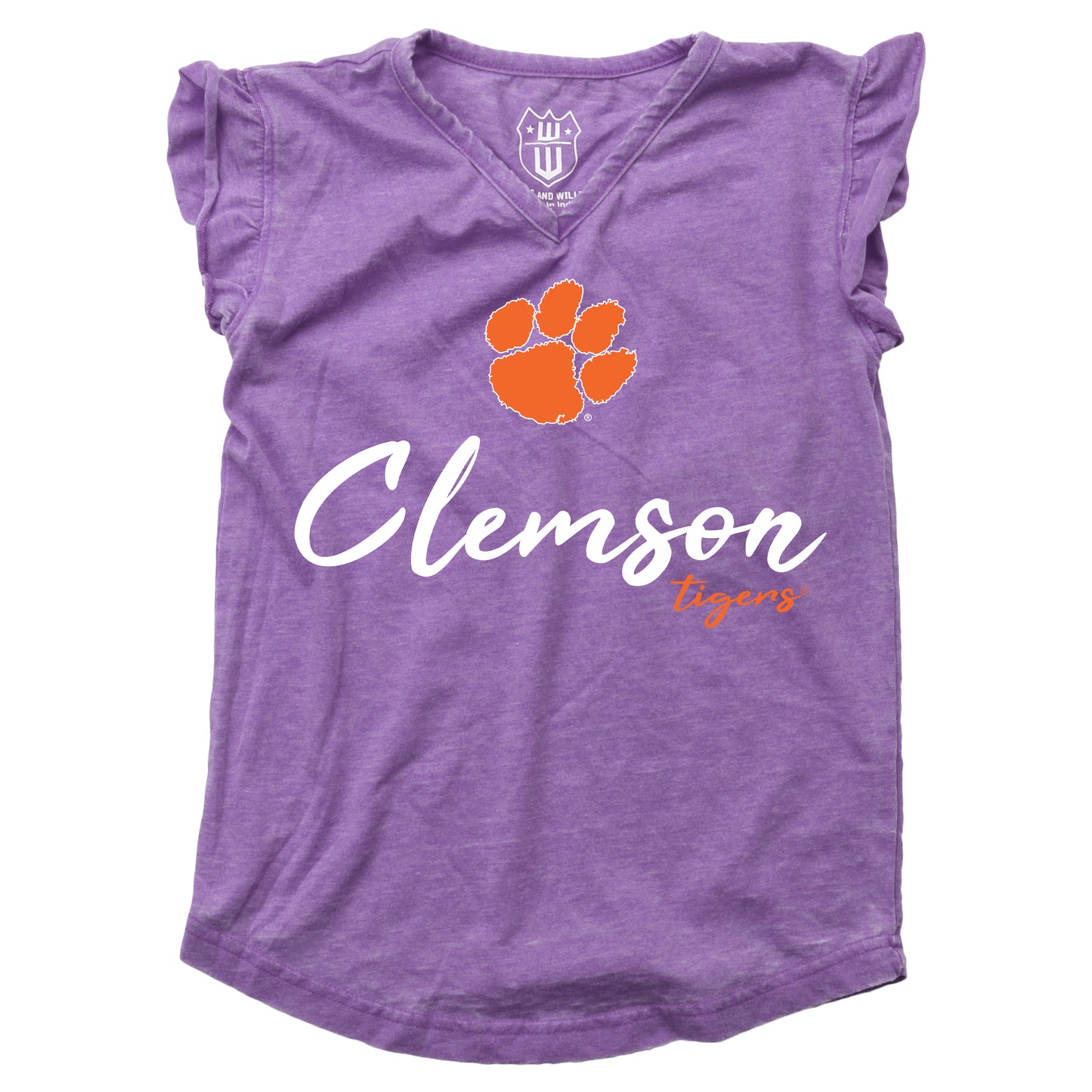 Clemson Tigers Youth Girls Burn Out Ruffle Sleeve Tee