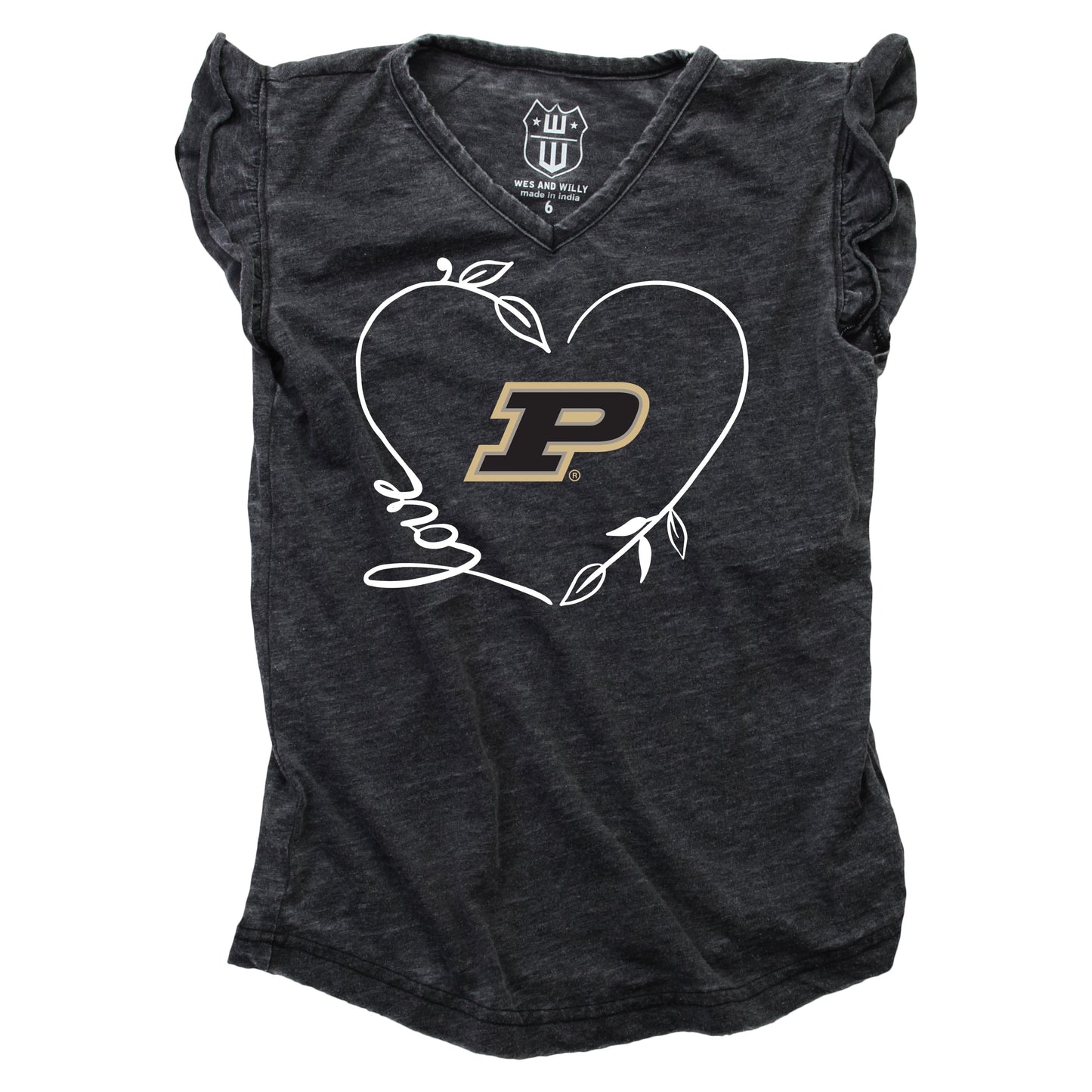 Purdue Boilermakers Youth Girls Burnout Ruffle Sleeve Tee