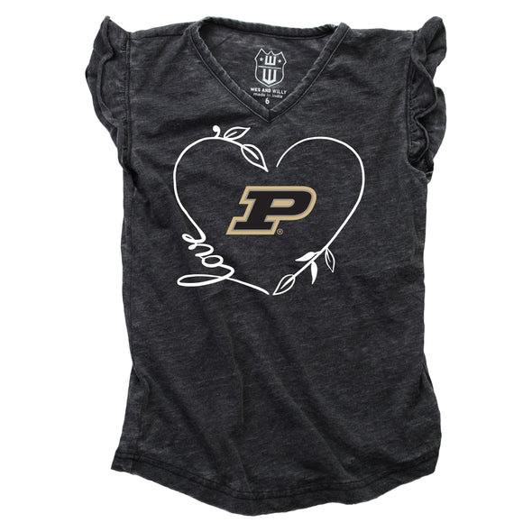 Wes and Willy  Purdue Boilermakers Girl's Burnout Ruffle Sleeve Tee