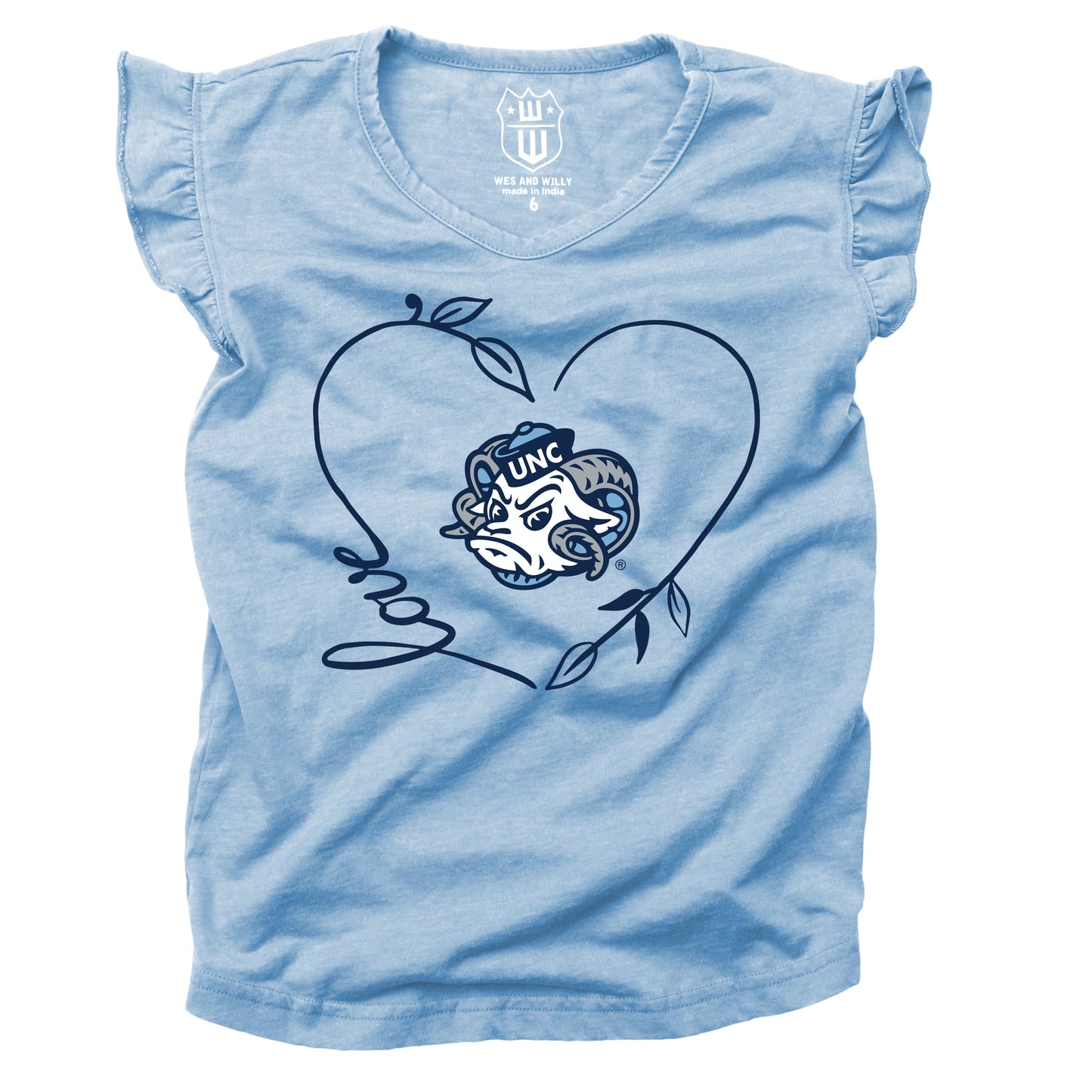 North Carolina Tar Heels Youth Girls Burnout Ruffle Sleeve Tee