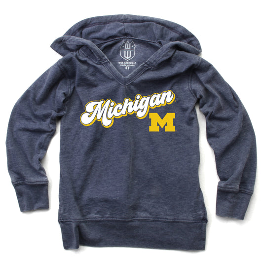 Michigan Wolverines NCAA Girls VNeck Hoodie Tee