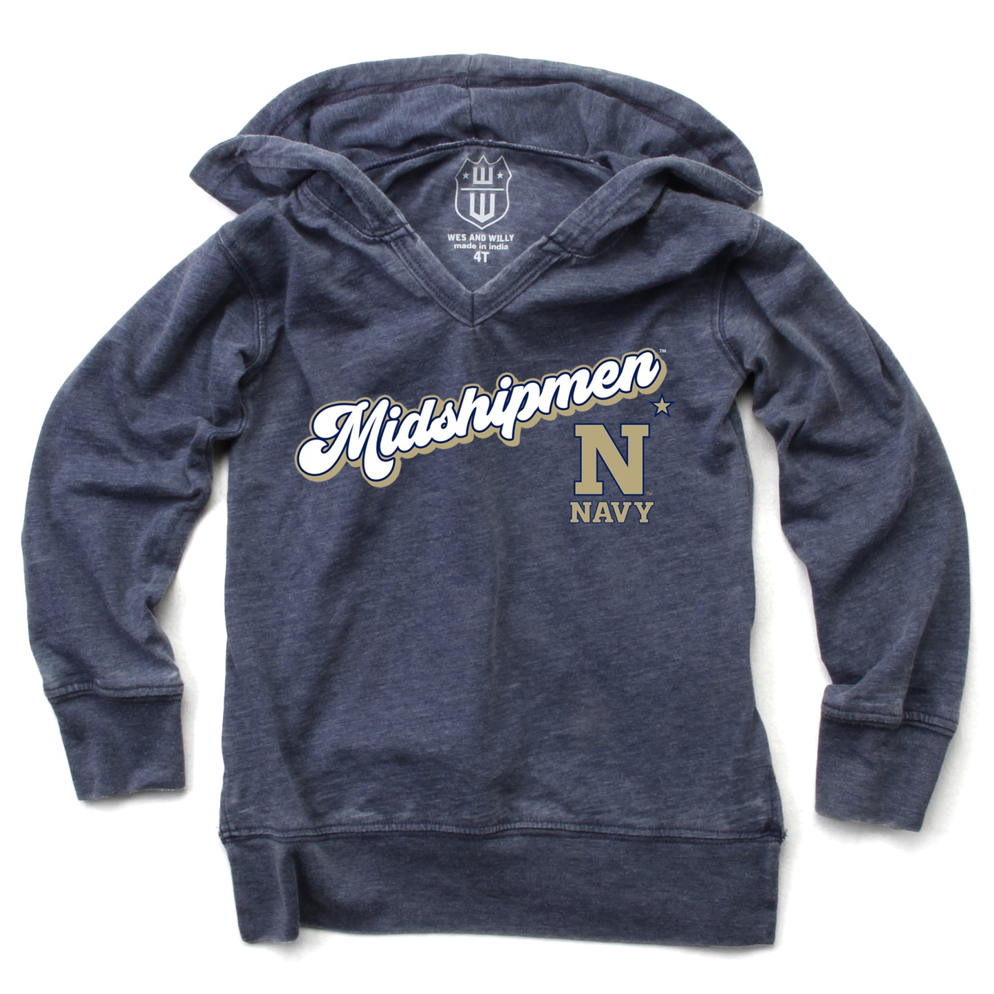 Navy Midshipmen NCAA Girls VNeck Hoodie Tee