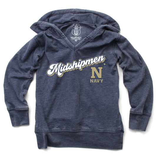 Navy Midshipmen NCAA Girls VNeck Hoodie Tee