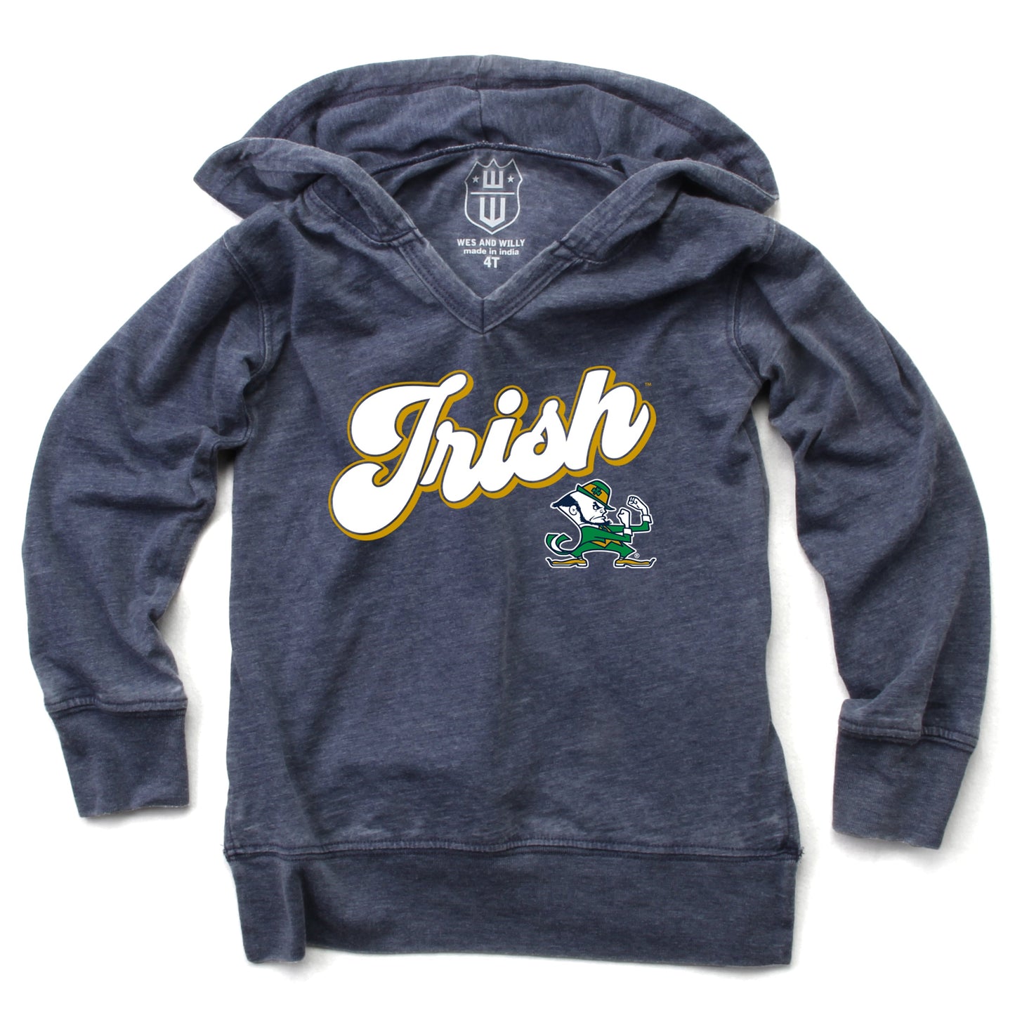 Notre Dame Fighting Irish Youth Girls Burnout V-Neck Hoodie