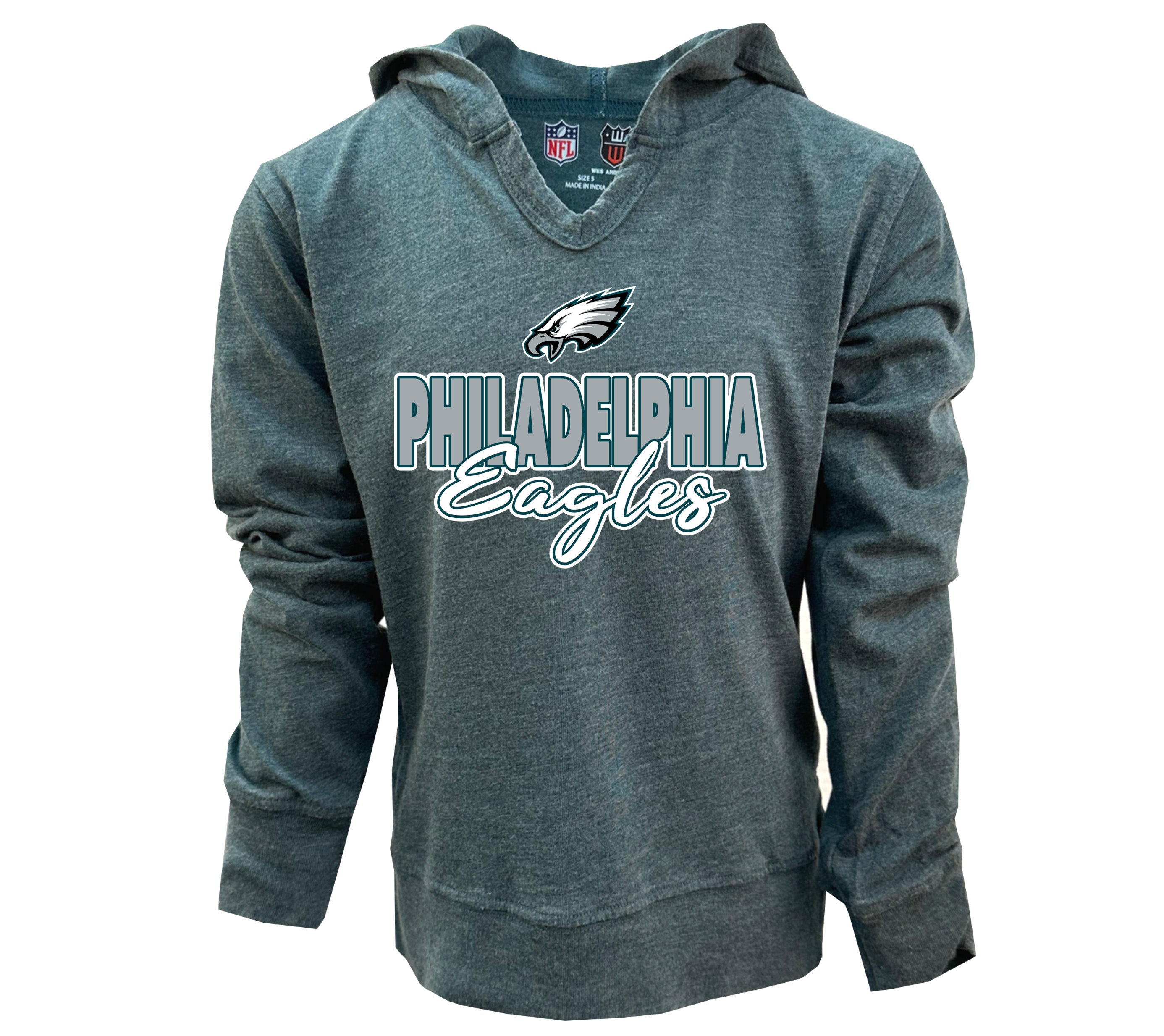Philadelphia Eagles NFL Youth Girls Burnout V-neck Hoodie – Wes