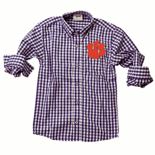 Clemson Tigers Youth Boys LS Gingham Shirt