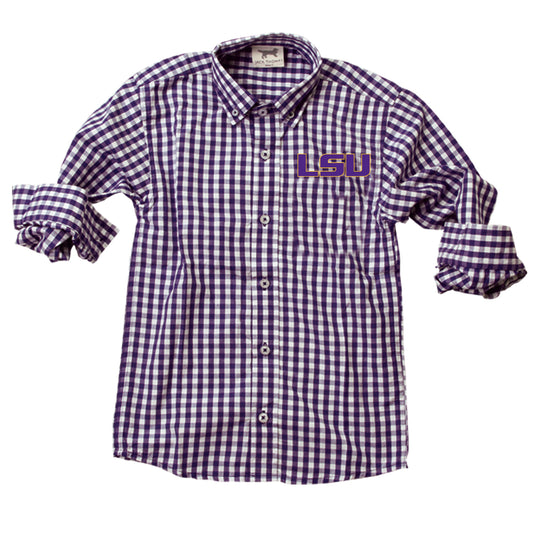 LSU Tigers Youth Boys LS Gingham Shirt