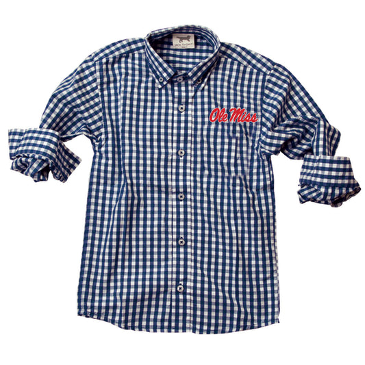 Ole Miss Rebels Youth Boys LS Gingham Shirt - Midnight