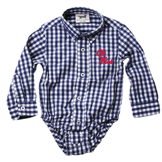 Ole Miss Rebels Infant LS Gingham Onesie - Midnight