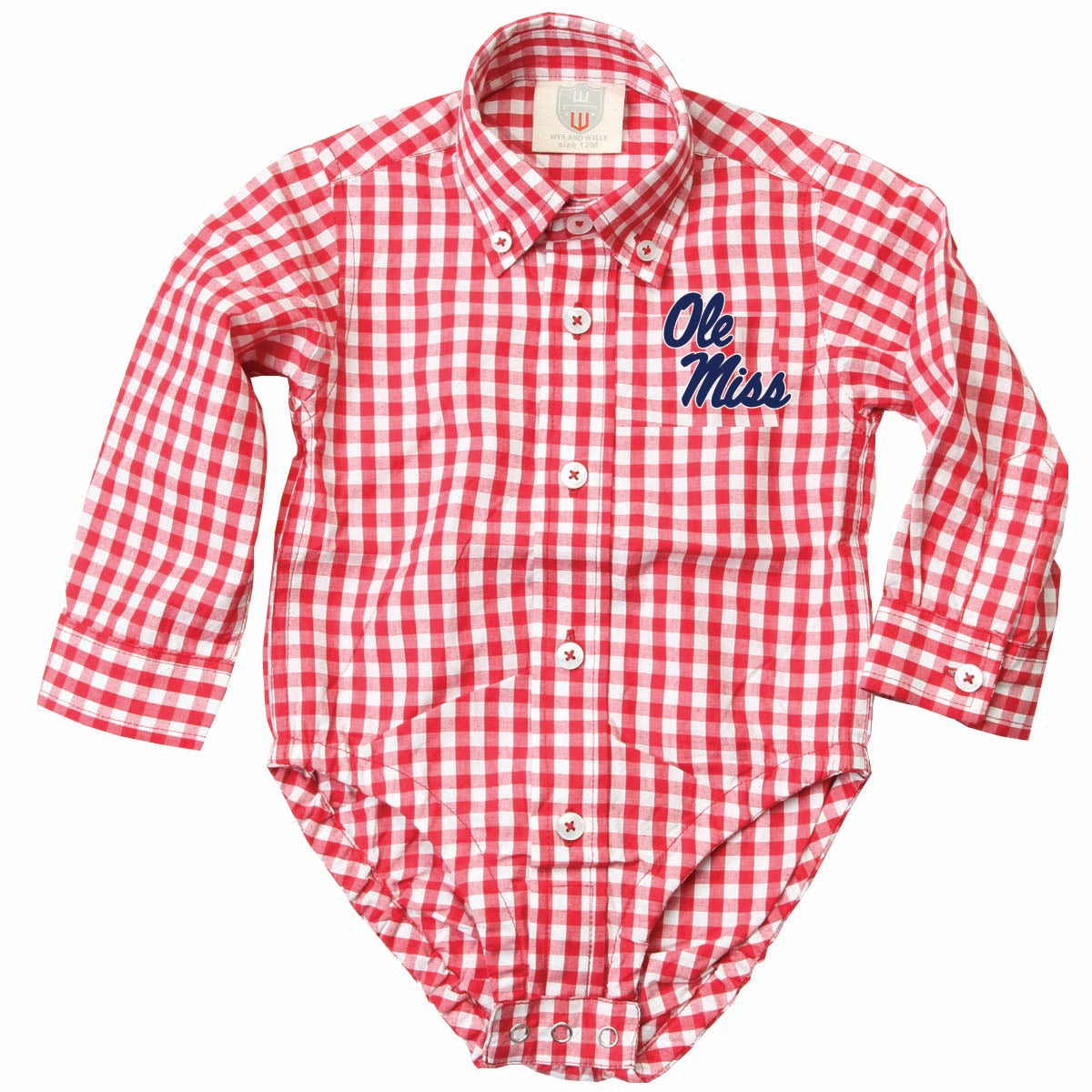 Ole Miss Rebels Infant LS Gingham Onesie - Red