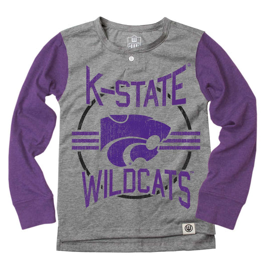 Kansas State Wildcats Youth Boys Long Sleeve Baseball Henley